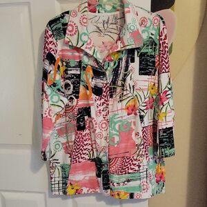 Onque Womans Sz1X Mod Vibrant Floral chrystal snap up with pockets jacket